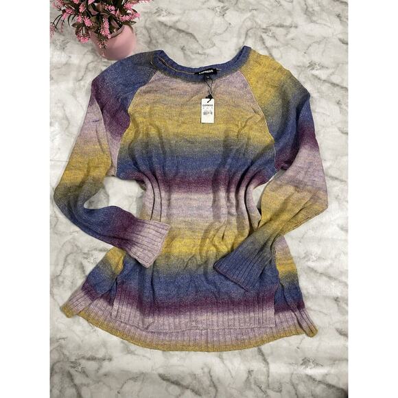 Express Sweaters - VINTAGE Y2K Express Ombre Multicolor Tunic Sweater Woman Sm Crew Neck Oversized